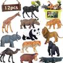 Safari Animal Toys Figures, 12 PCS Realistic Jumbo Wild Jungle Animals Figurines, Large African Zoo Animal Playset with Lion,Elephant,Giraffe, Plastic Animal Learning Toys for Kids Toddlers Boys