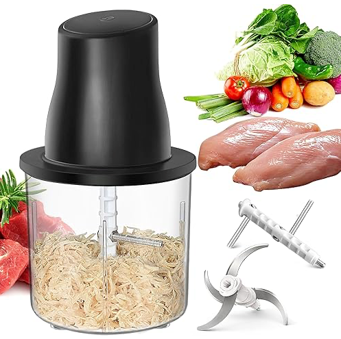 Electric Chicken Shredder, Automatic Food Chopper with Chicken Breast Shredder & Meat Grinder, 2 Sets of Blades for Chicken/Pork/fish/Vegetable/Baby Food (Black)