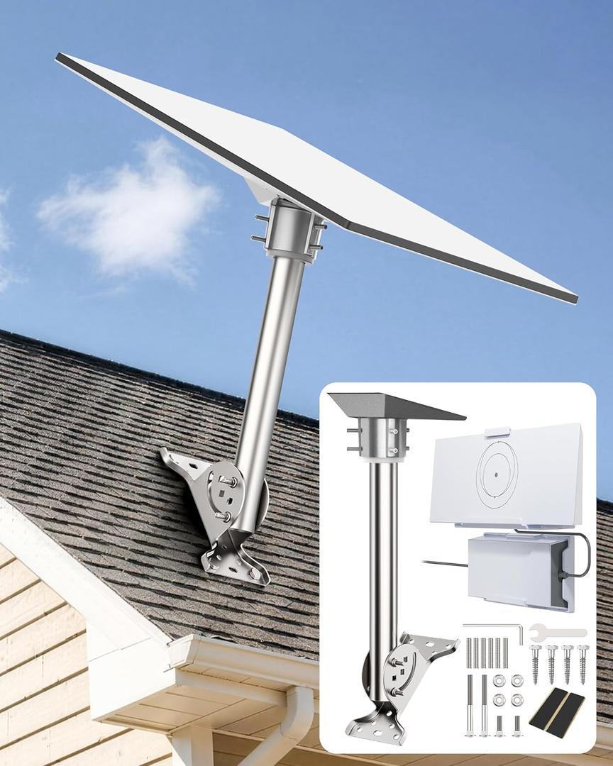 Starlink Gen 3 Mount Kit Heavy-Duty 304 Stainless Steel Roof/Wall Mount with 180 Pivot & Tilt, Upgraded Aluminum Pipe Adapter, Router & Power Supply Wall Mount Kit for Easy Installation