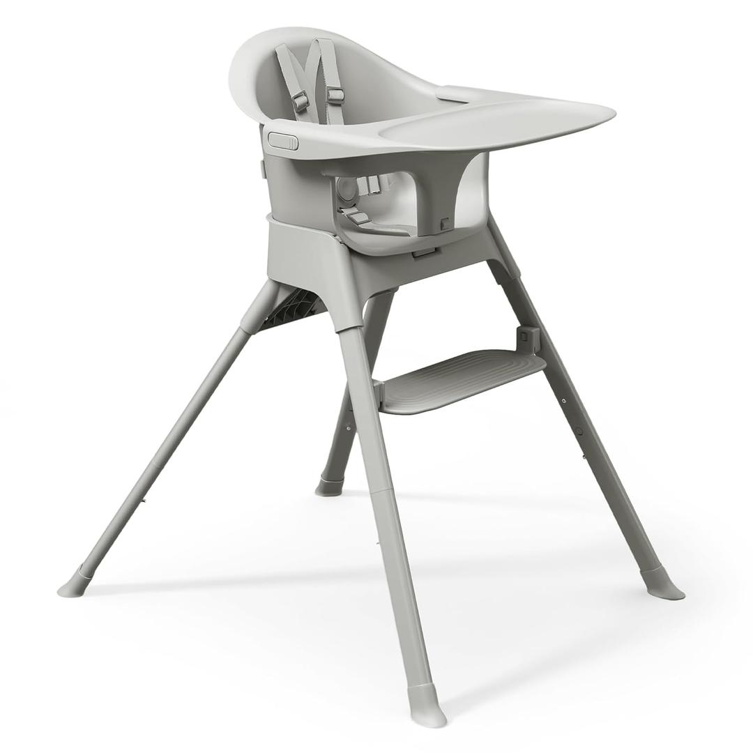 Mompush Olli 7-in-1 Convertible High Chair for Babies and Toddlers – Adjustable Height & Footrest, Dishwasher-Safe Tray, Compact Foldable Design for Easy Storage & Travel, Lightweight Yet Durable