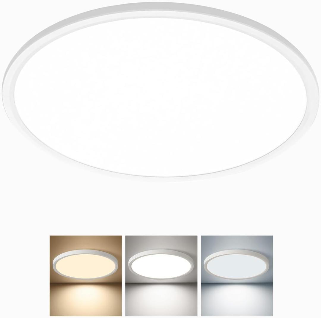 24 Inch Large LED Flush Mount Ceiling Light, 50W, 5480LM, 3000K/4000K/6000K CCT Selectable,Super Slim Low Profile Round Flat Panel Light for Bedroom,Kitchen,Hallway (White 1PK), NoRemote-24inch-1PK