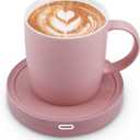 BESTINNKITS Smart Coffee Set Auto On/Off Gravity-induction Mug Office Desk Use, Candle Wax Cup Warmer Heating Plate (Up To 131F/55C), 14oz (Pink Set)