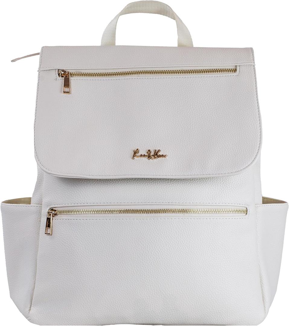 Premium Vegan Leather Diaper Bag Backpack  Large Designer Baby Bag, Stylish Diaper Backpack with Stroller & Crossbody Straps & Multiple Compartments (Ivory)