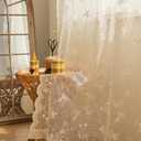 Ivory Lace Curtains - Scalloped Edges, Pearls Dcor Floral Embroidery, Sheer Light Filtering, Vintage Boho Victorian Style, Decorative Panels for Bedroom & Living Room, 52 x 84 inches Long