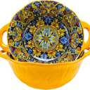 Boho Ceramic Serving Bowls with Handles Set of 2, Ceramic Large Serving Bowls, 40 Oz Porcelain Salad Bowls, Large Serving Dishes for Entertaining, Nesting Mixing Bowls for Soup,Stew,Fruits,Dinner