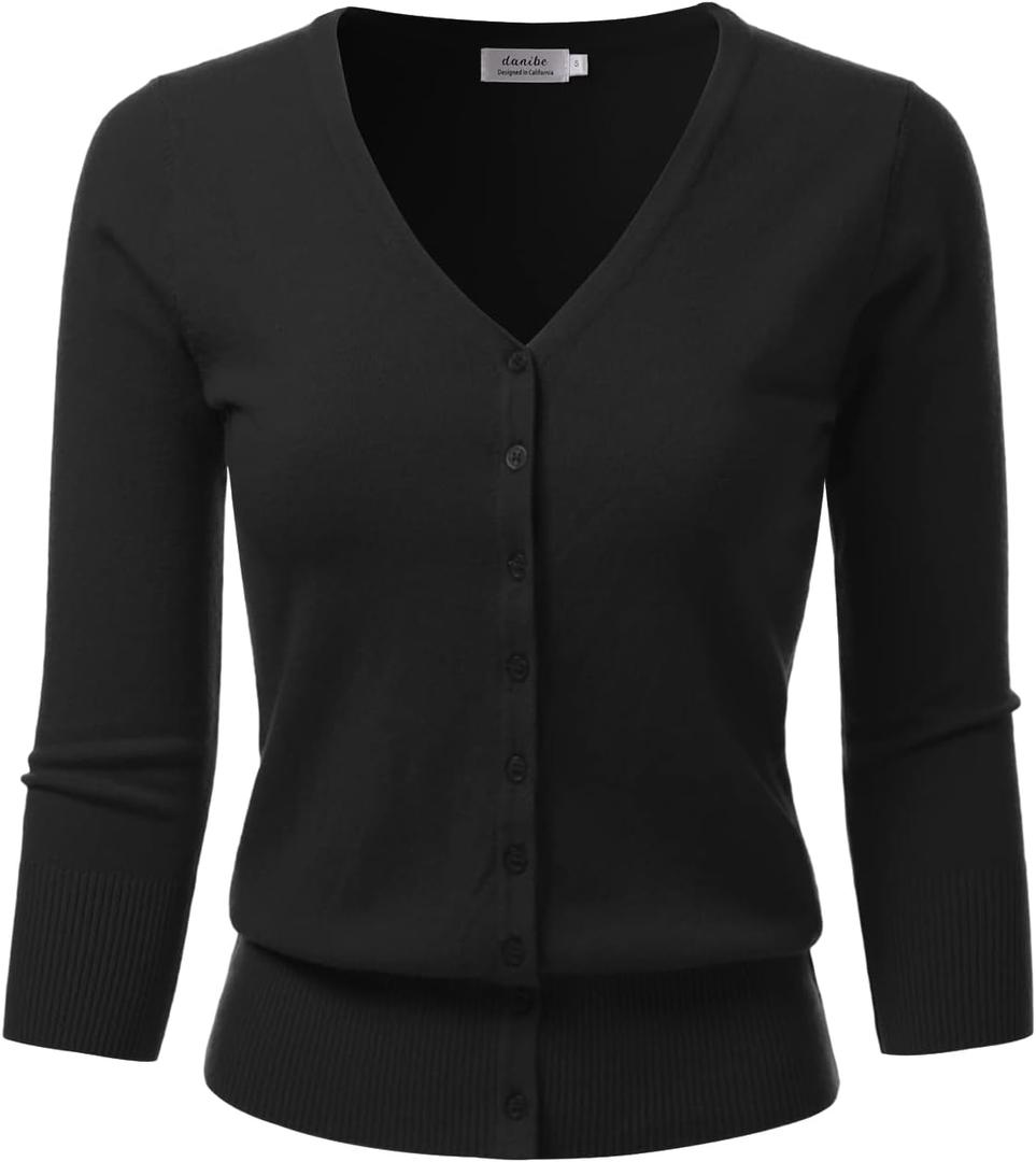 Women's 3/4 Sleeve V-Neck Button Down Knit Sweater Soft Cardigan XX-Large