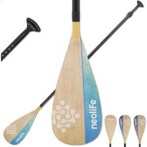 WONITAGO SUP Paddleboard Paddle with Carbon Fiber Shaft and PP Blade, Floating Adjustable Stand Up Paddle Board Paddle, 170-210 cm/ 68-84 Inches, Bamboo & Wave Green Pattern