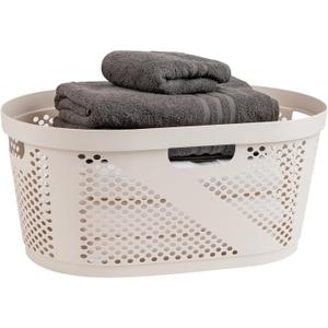 Mind Reader 40L Laundry Basket, Clothes Hamper, Premium Wicker Design, Plastic, Ivory (Single)