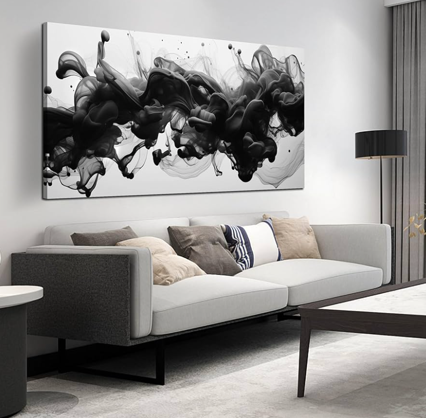 Home Decor Black and White Abstract Painting for Office Bedroom Decorations Framed Canvas Wall Prints Gold Pictures Wall Art for Home 29"x 58