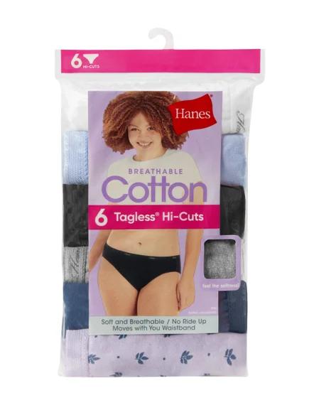 Hanes Cool Comfort Women's Cotton Hi-Cut Underwear, 6-Pack, Size: 11/3X