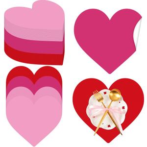 Harloon 100 Pcs Valentine's Day Paper Placemat Bulk 13.4x 11.8 Disposable Cute Heart Shaped Dining Table Mats for Valentine's Day Kitchen Wedding Birthday Baby Shower Holiday Party (Romantic)