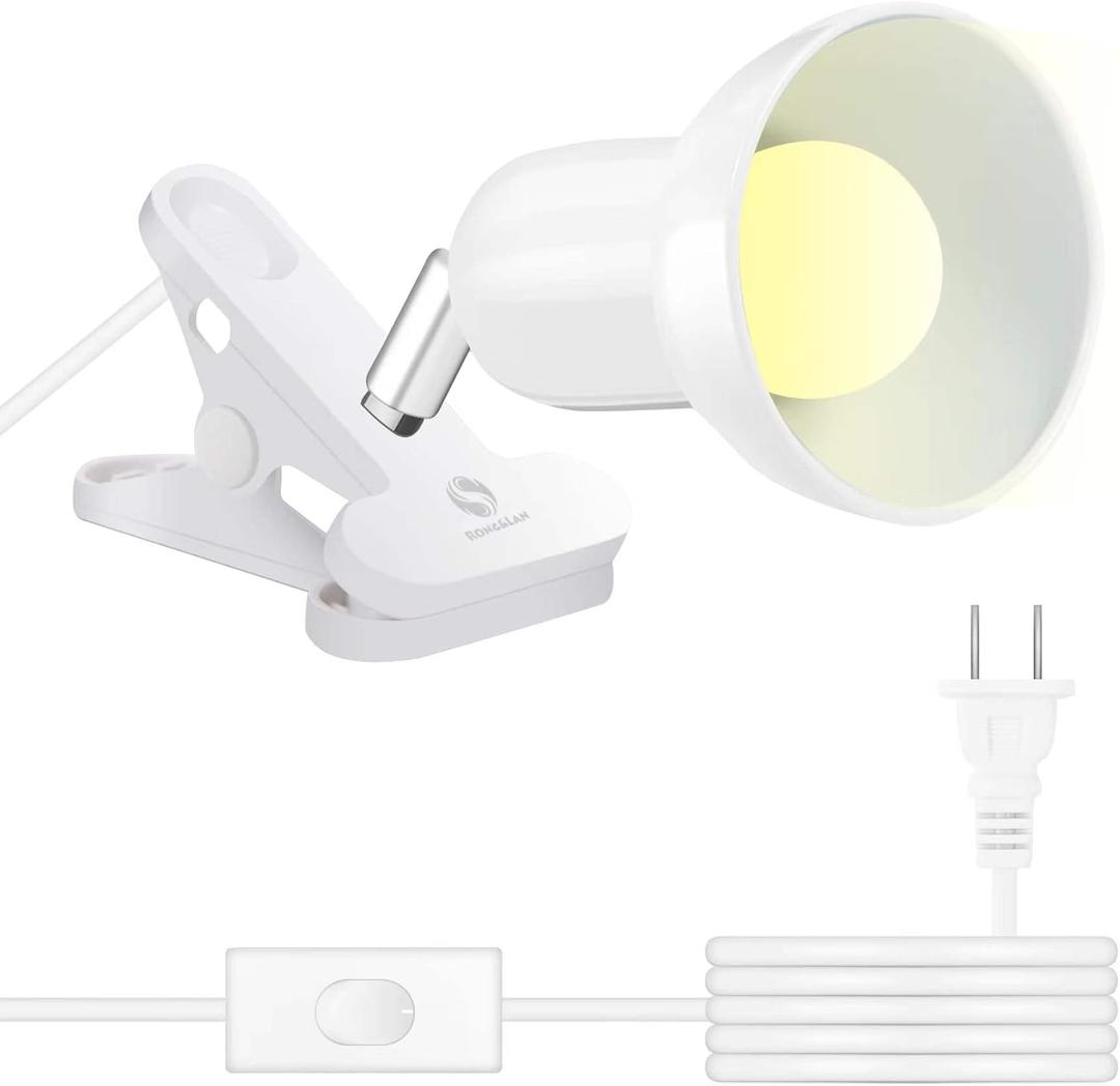 RONG&LAN LED Metal Clip On Light Clip on Lamp for Desk, 360 Adjustable Clamp Reading Light for Bed, Eye-Friendly Book Night Light for Desk Bed Table Dorm Room Bedroom Office Reading SUN-88 White