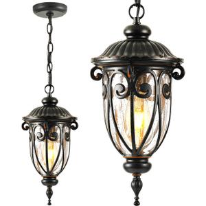 VIANIS Outdoor Pendant Light Lantern, Farmhouse Outdoor Chandelier, Vintage Outdoor Hanging Lights with Seed Glass, Brown Ceiling Lights for Porch, Porch Lights Ceiling for House (Medium Size, Oil-Rubbed Bronze)