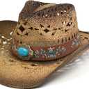 Cowgirl Hats for Women Straw Cowboy Hat Western Beach Sun Hat with Shapeable Brim for Coastal Cowgirl (6 5/8-7 1/2, Pecan Brown)