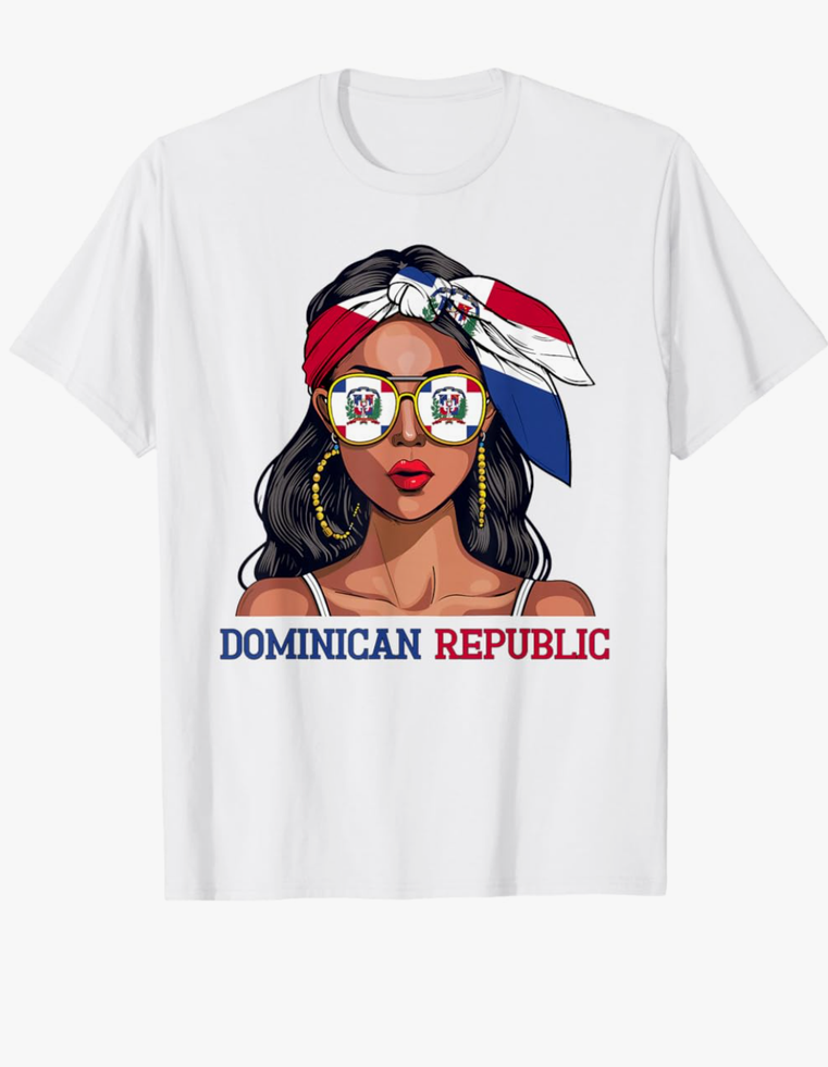 Dominican Souvenirs Woman Flag Roots Dominican Republic T-Shirt, Size: S