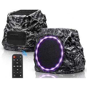 Daworot Upgraded Outdoor Rock Bluetooth 6.0 Speaker 60W Deep Bass Wireless Outdoor with Solar Charging, Remote Control,IPX7 Waterproof Speaker with Perfect for Pool,Garden,Patio - 2 Packs