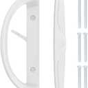 Sliding Door Handle, Non-Keyed Sliding Patio Door Handle Set with Latch for 3-15/16 Hole Spacing for Mortise Style Locks, Non-Handed, Sliding Glass Door Handles Replacement, White