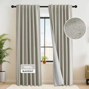 RYB HOME 100% Blackout Flax Linen Curtains, Privacy Bedroom Drapery, Room Darkening Panels for Hotel & Rental House, Rod Pocket & Back Tab, Set of 2, W52 x L96, Sand