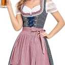 Oktoberfest Costumes Women Dirndl Dresses 3 Pcs German Oktoberfest Dress Bavarian Blue Dress White Blouse Pink Apron, Size: Medium