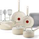 T-fal Signature Nonstick 12 Piece Cookware Set, Oven Safe Up to 350°F, Dishwasher Safe, Pots and Pans Set, Includes Frying Pans, Saucepan, Stockpot, Cooking Utensils, Cream