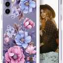 Hungo Compatible for Samsung Galaxy S25 Plus / S24 Plus Case Clear Design,Girly Skin S24+ S25+ Pink Large Floral Ladies Luxury Anemones Flower