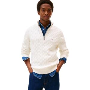 Tommy Hilfiger Men's Lightweight Cable Pullover Quarter Zip Sweater (White, M)