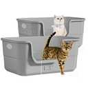 2 Pack Low Entry Litter Box for Kittens & Senior Cats, High Sided Litter Boxes with Handle, Anti-Splash Plastic Large Litter Tray Pan for Big Cat, Easy to Clean, 19.6" L*13.7" W*8.6" H (Grey)
