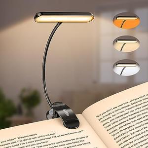 Gritin Rechargeable Book Light for Reading in Bed with 19 LED &Memory Function-Eye Caring 3 Color Temperatures,5 Brightness Levels,90 Hrs Runtime Flexible Goose Neck Clip on Light for Book Lovers