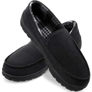 shoeslocker Mens Slippers Microsuede Moccasin Memory Foam House Shoes (11, Black)