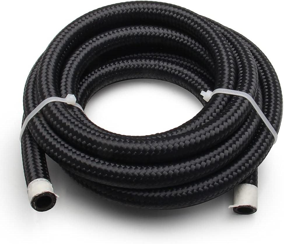 8AN 1/2" 10FT Fuel Line Hose, CPE Braided Nylon Stainless Steel for Fuel Diesel Oil Coolant Fluid, Transmission Oil Cooler Line Coolant Hose - Black