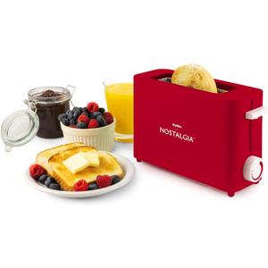 Nostalgia MyMini Single Slice Toaster | 1.25" Wide Slot, Portion Control, Compact Design, Adjustable Temperature, Cancel, Defrost, and Bagel Button | Removable Crumb Tray | Red
