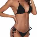 Women Two Piece Bikini Swimsuit Sexy Bathing Suits Halter Triangle Tops String Bikini Sets (Black, S)