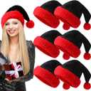 6 Pieces Christmas Santa Hat Goth Elf Christmas Plush Velvet Hat Black Red for Goth Costume
