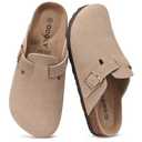 Genuine Suede Clogs for Women Men Soft Cork Footbed Leather Mules Comfort Potato Shoes with Arch Support, Taupe 48