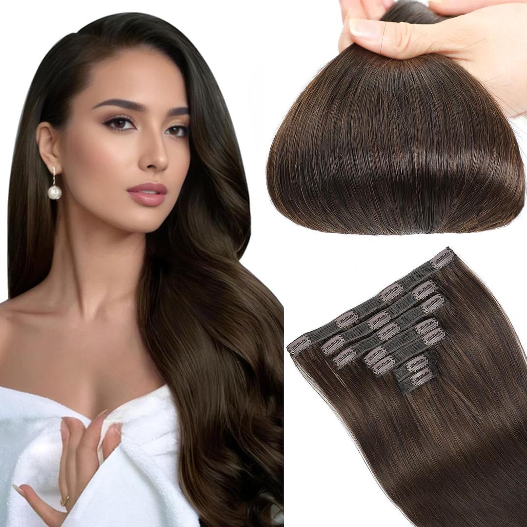 Dark Brown Clip in Hair Extensions Real Human Hair Bleach Blonde 20 inch 7pcs 80g/ Pack, Human Hair Clip in Extensions, Salon-Grade Quality, Easy Comfort Wear for Women