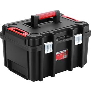 MAXPOWER 16 inch Plastic Tool Box, Black Deep Toolbox with Metal Latches and Removable Tray, Pack of 1