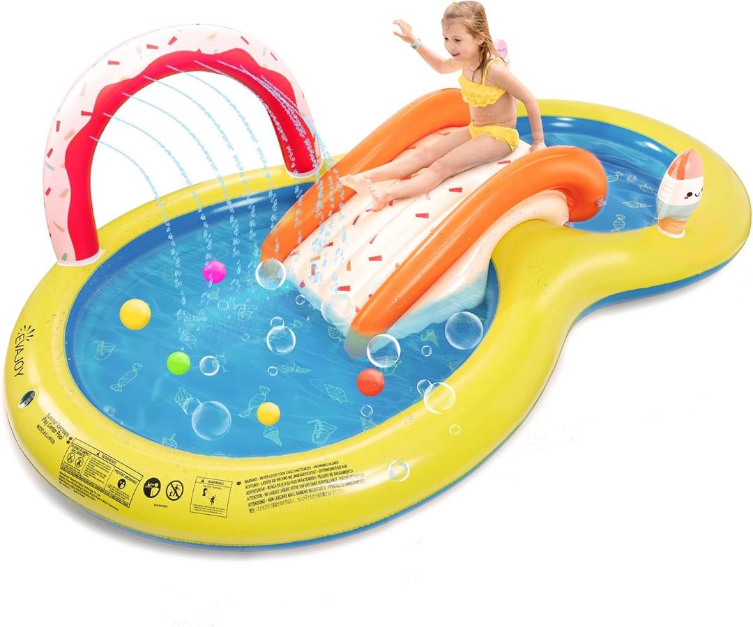 EVAJOY Inflatable Kiddie Pool, 101 x 57 x 24 Play Center with Detachable Slide for Children, Sprinkler, Ball Pit for Indoor Usage, Easy Setup for Garden, Backyard