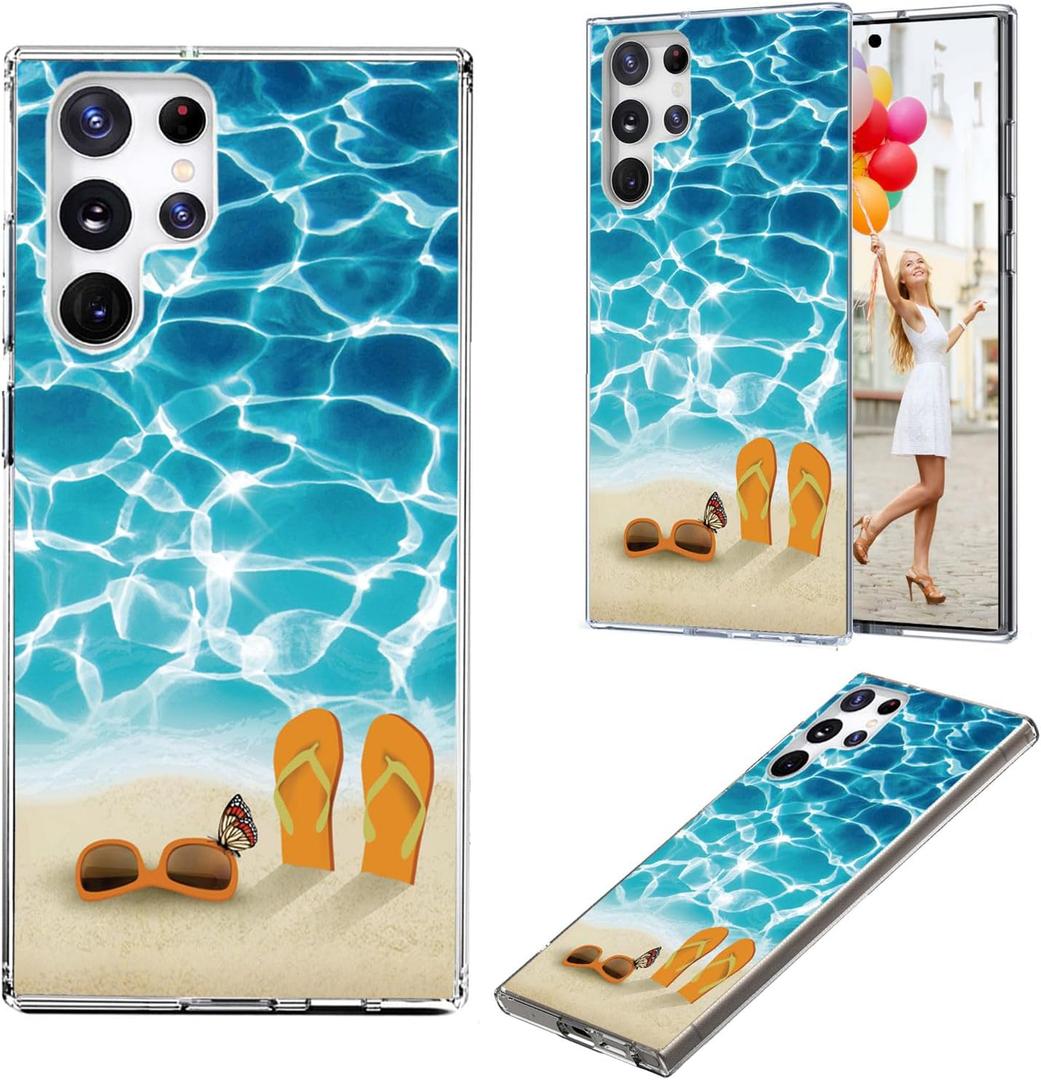 for Samsung Galaxy S25 Ultra Case for Girl Women Men, Full Protective Shockproof Slim Soft TPU Clear Phone Cover Cases with Design for Galaxy S25 Ultra,I Love Summer Vacation Blue Sea Beach
