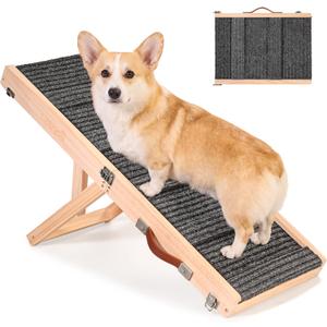 Foldable Dog Ramp for Bed & Couch, Portable Dog Stairs for Small Dogs with 4 Adjustable Heights from 9.25'' to 17.72", Wooden Pet Ramp Steps with Non-Slip Pad for Sofa