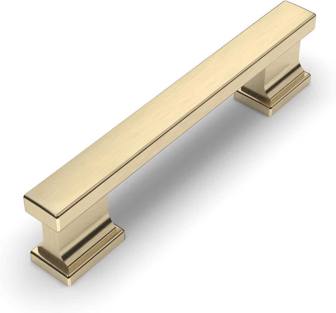 Amerdeco 10 Pack Brushed Brass Cabinet Pulls 3-3/4 Inch(96mm) Hole Center Gold Drawer Pulls Cabinet Hardware Kitchen Cabinet Handles for Bathroom Dresser Pulls ZH00013