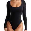 Yuiseaik Womens Long Sleeve Bodysuit Crew Neck Brazilian Double Lined Slim Fit Comfy Lightweight Layering Top XXS-L (Black, XL)
