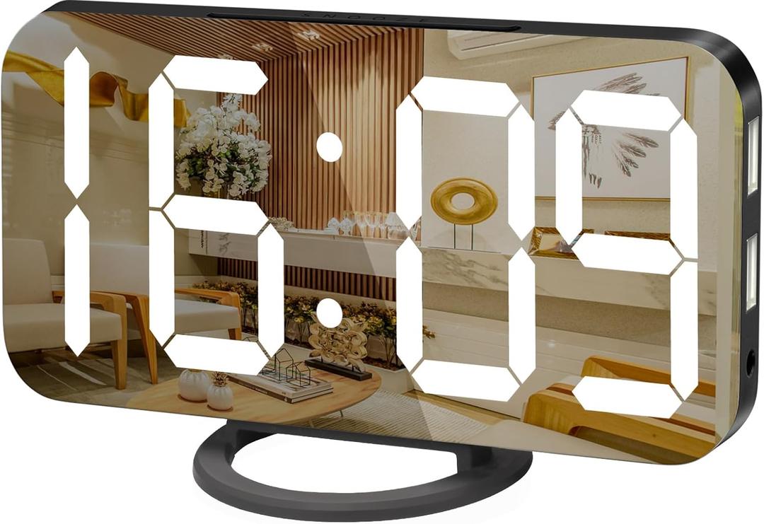 WulaWindy Digital Alarm Clock, Large LED Display, with USB Charger, Snooze Function Dim Mode Wall Hanging Beside Desk Clock for Bedroom Black Room Decor