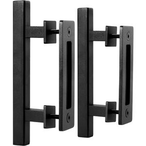 EaseLife 2 Pack 10" Sliding Barn Door Pull Handle with Flush Hardware, Double Sided, Heavy Duty, Rustic, Matte Black Powder Coated, Easy Install, Square