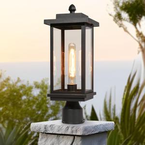 LALUZ Outdoor Post Lights, 1-Light Black Rectangular Post Lights Outdoor with Clear Glass Shade, 18.1'' Modern Farmhouse Anti-Rust Waterproof Lamp Post Light Fixture