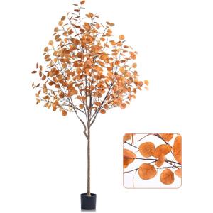 Artificial Eucalyptus Tree for Fall Decor, Fall Tree with Realistic Eucalyptus Leaves, Faux Eucalyptus Tree for Room Design, Realistic Fall Plant for Fall Indoor & Outdoor Decor - 6FT