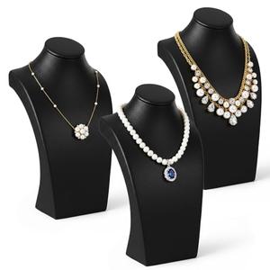 SHENLIU 2 Pcs Black PU Leather Necklace Display, Jewelry Display for Selling and Shows, Necklace Easel Stand, Jewelry Bust Stand Necklaces Mannequin Holder (12.2 x 3.5 x 6.89 in)