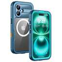 Lanhiem Magnetic for iPhone 16 Plus Case, IP68 Waterproof Dustproof Case, [Compatible with Magsafe] [Built-in Screen Protector] Full Body Heavy Duty Rugged Phone Cover 6.7 inch, Blue/Clear
