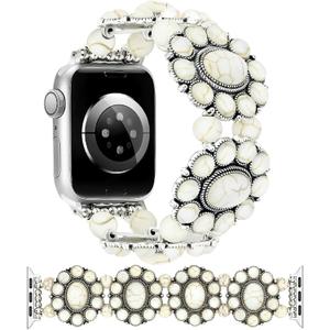 JR.DM Boho Beaded Bracelet Compatible with Apple Watch Women 38/40/41/42mm Bohemian Elastic Stretchy Turquoise Retro Tribal Classic Handmade Straps for iWatch Series 10 9 8 7 6 5 4 3 2 1 SE Ultra