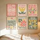 6 Piece Boho Positive Affirmation Wall Art - Motivational Quotes Decor for Bedroom, Living Room & Office - Retro Floral Typography Posters with Unframed, You Are Capable Inspirational Wall Decor