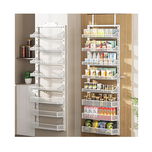 Over the Door Pantry Organizer 8-Tier, Large Metal Door Spice Rack with Adjustable Basket, 2 in 1 Wall Mount or Hanging Heavy-Duty Pantry Door Storage Shelf for Kitchen and Bathroom, White